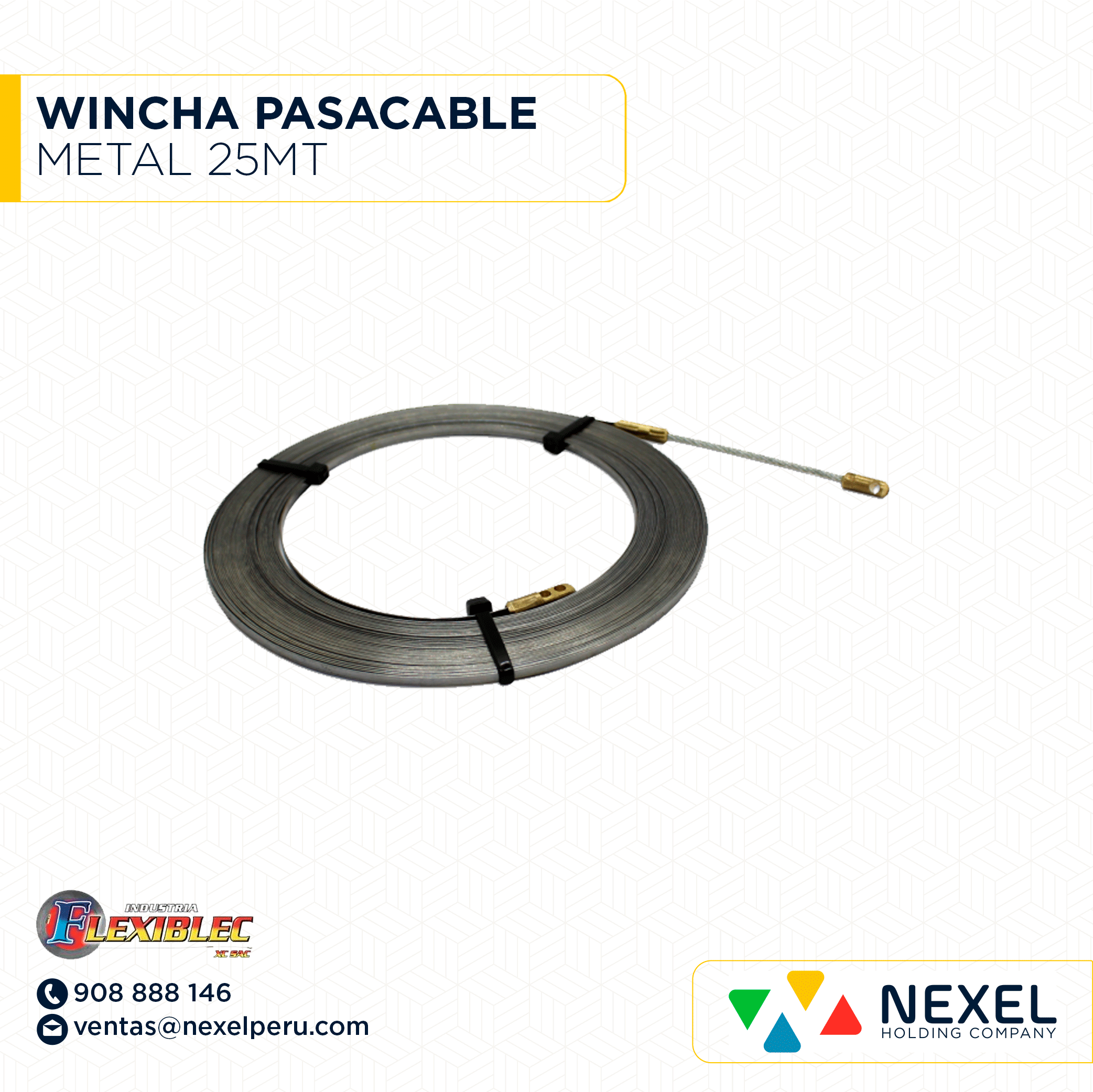 [L21713] WINCHA PASACABLE METAL 25MT FLEXIBLEC