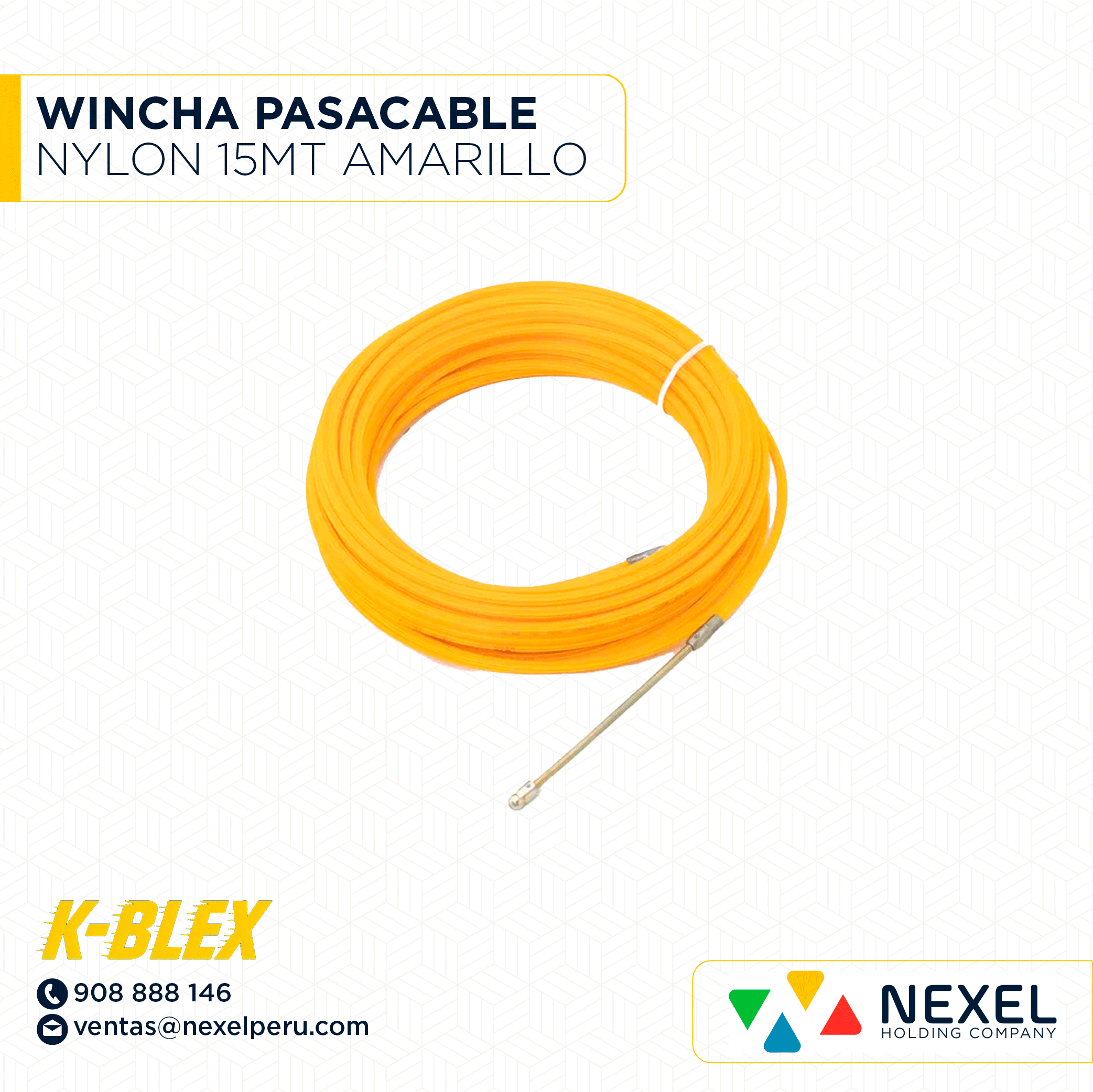 [L21710] WINCHA PASACABLE NYLON 15MT AMARILLO K-BLEX