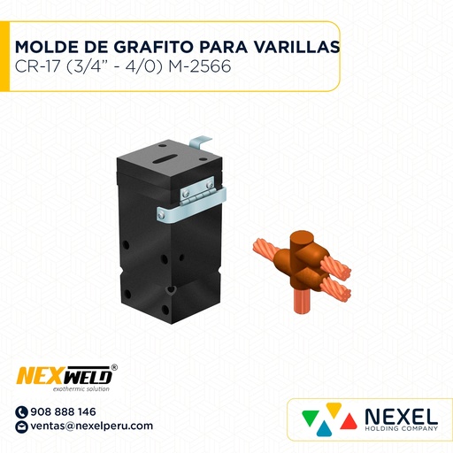 [E16090] MOLDE DERIVACION VARILLA A 2 SALIDAS DE CABLE TIPO CR-17 3/4"- 4/0 M-2566 NCR182Q NEXWELD