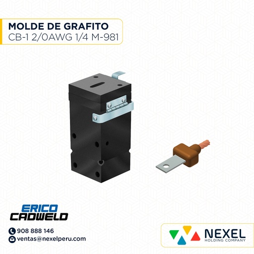 [E101055] MOLDE CABLE HORIZONTAL A BARRA DE COBRE (CB-1) (2/0AWG - 1/4"X1") (6MM X 25MM) T/ M-981 C/ LAC-2GEE #65 CADWELD (OXIDO DE ALAMBRE)