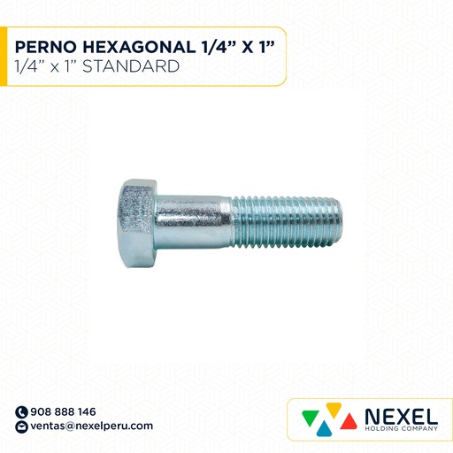 [N12470] PERNO HEXAGONAL ZINCADO 1/4" X 1" STANDARD