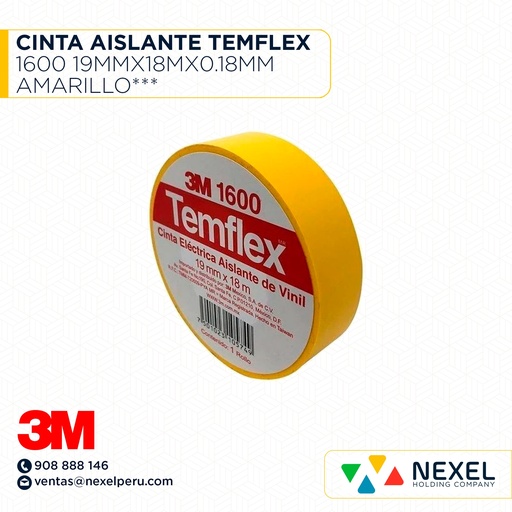 [F13468] CINTA AISLANTE TEMFLEX 1600 19MMX18MX0.18MM AMARILLO*** 3M