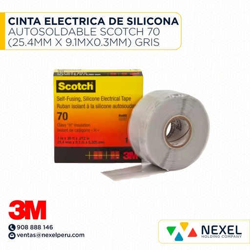 [F22773] CINTA ELECTRICA DE SILICONA AUTOSOLDABLE SCOTCH 70 (25.4MM X 9.1MX0.3MM) GRIS 3M