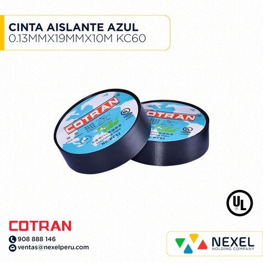 [F11604] CINTA AISLANTE AZUL 0.13MMX19MMX10M KC60 COTRAN
