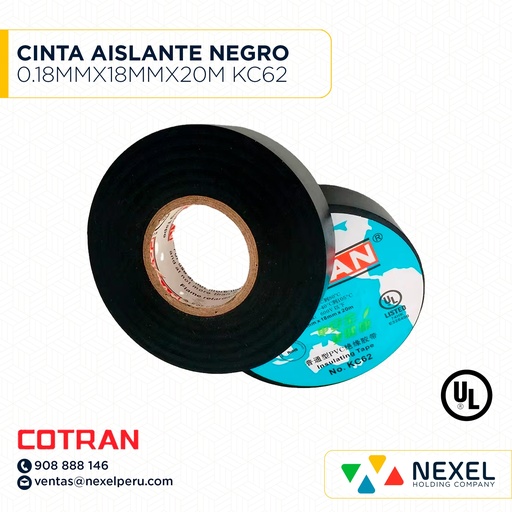 [F11295] CINTA AISLANTE NEGRO 0.18MMX18MMX20M KC62 COTRAN