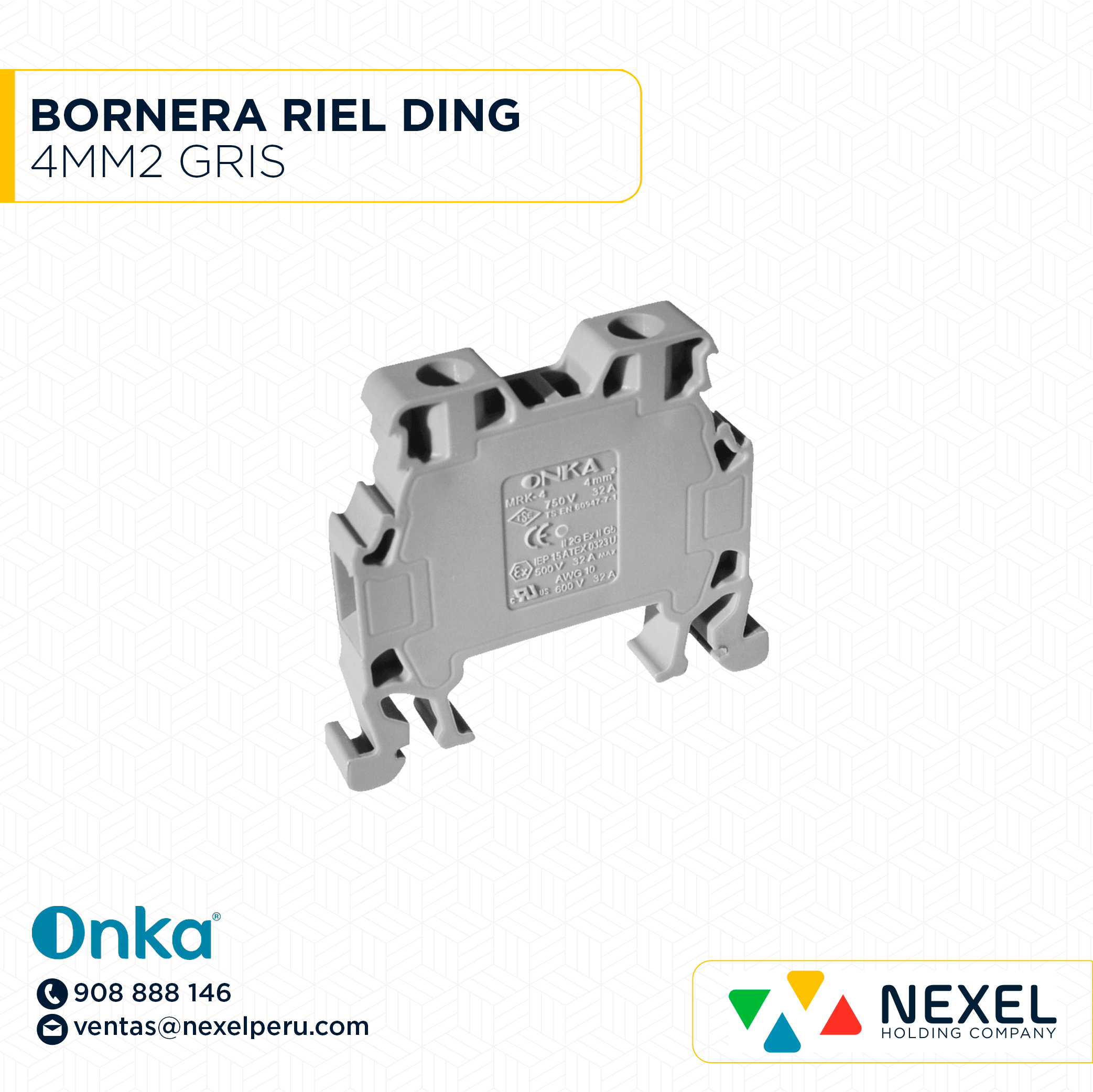 [F146264] BORNERA RIEL DING 4MM2 GRIS ONKA