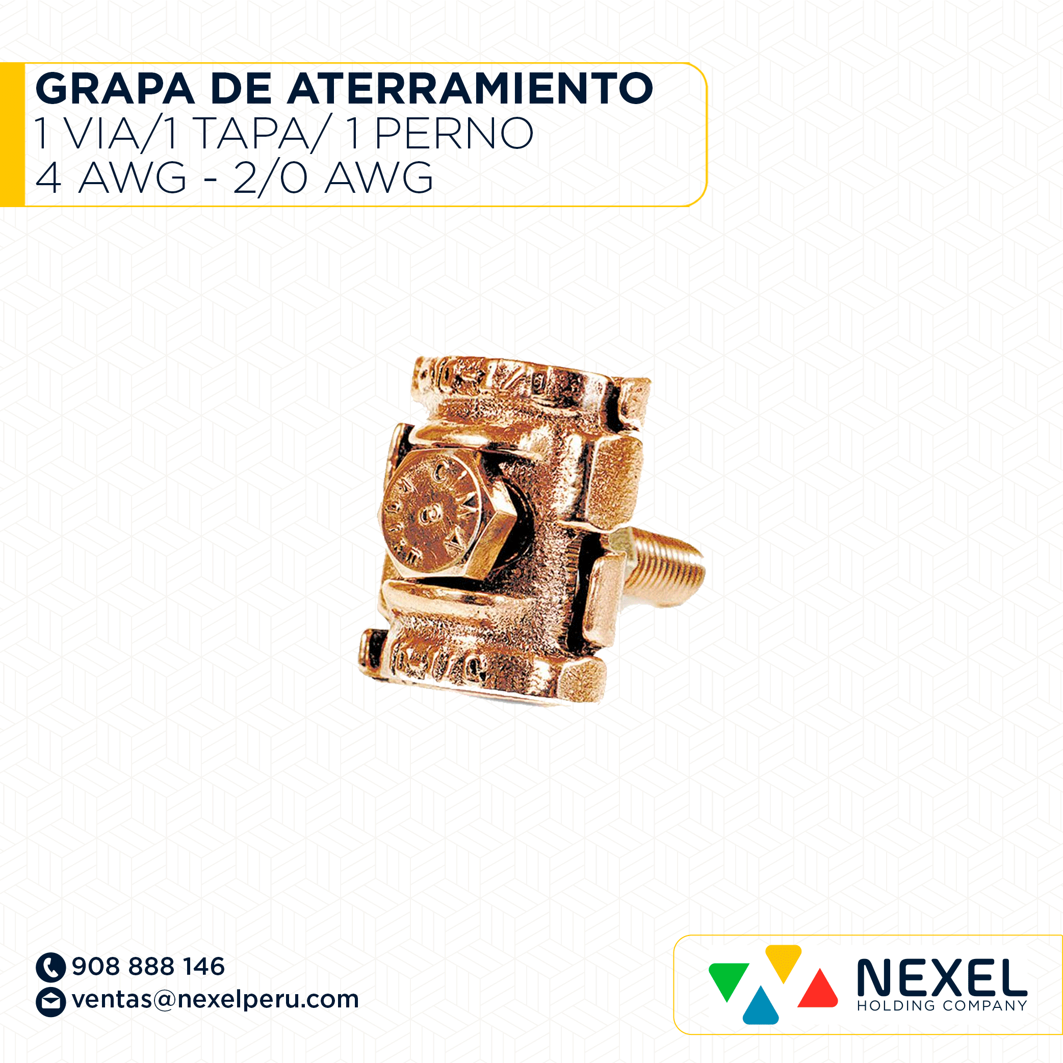 [E36257] GRAPA DE ATERRAMIENTO 1 VIA/1 TAPA/ 1 PERNO 4 AWG - 2/0 AWG