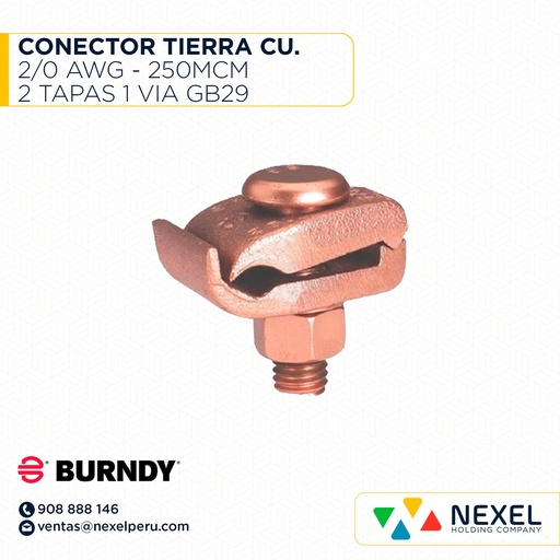 [E36106] CONECTOR TIERRA CU. 2/0 AWG - 250MCM 2 TAPAS 1 VIA GB29 BURNDY