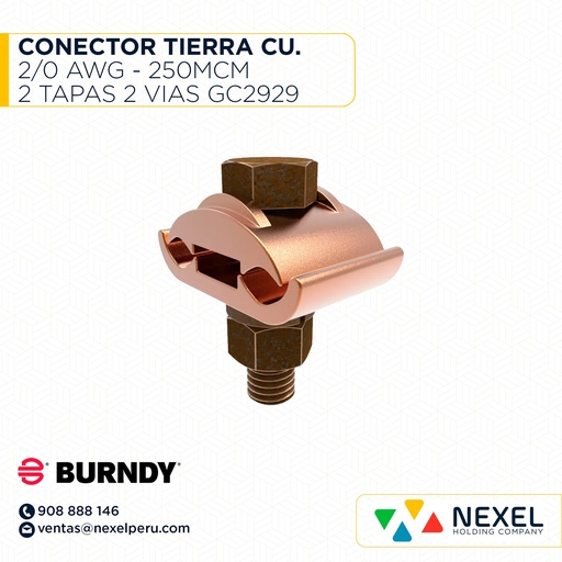 [E36105] CONECTOR TIERRA CU. 2/0 AWG - 250MCM 2 TAPAS 2 VIAS GC2929 BURNDY