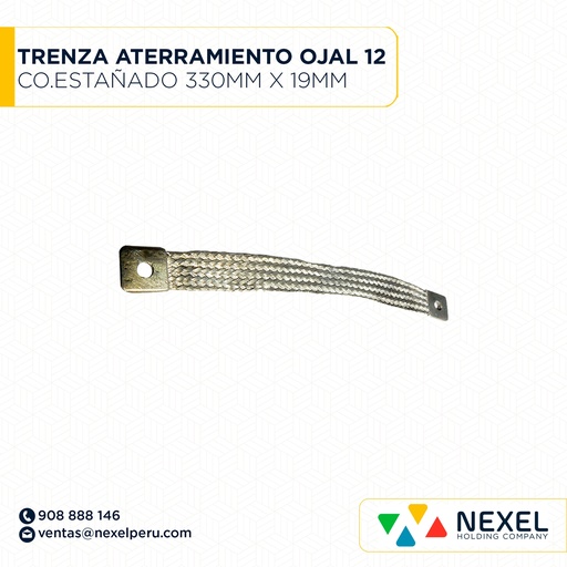 [E53704] TRENZA DE ATERRAMIENTO COBRE ESTAÑADO FLEXIBLE LONGITUD 330MM X 19MM" OJAL 12 *M* STANDARD