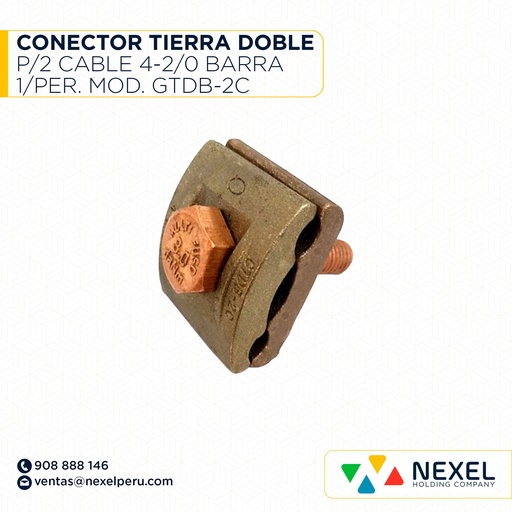 [E33675] CONECTOR TIERRA DOBLE P/2 CABLE 4-2/0 BARRA 1/PER. MOD. GTDB-2C STANDARD