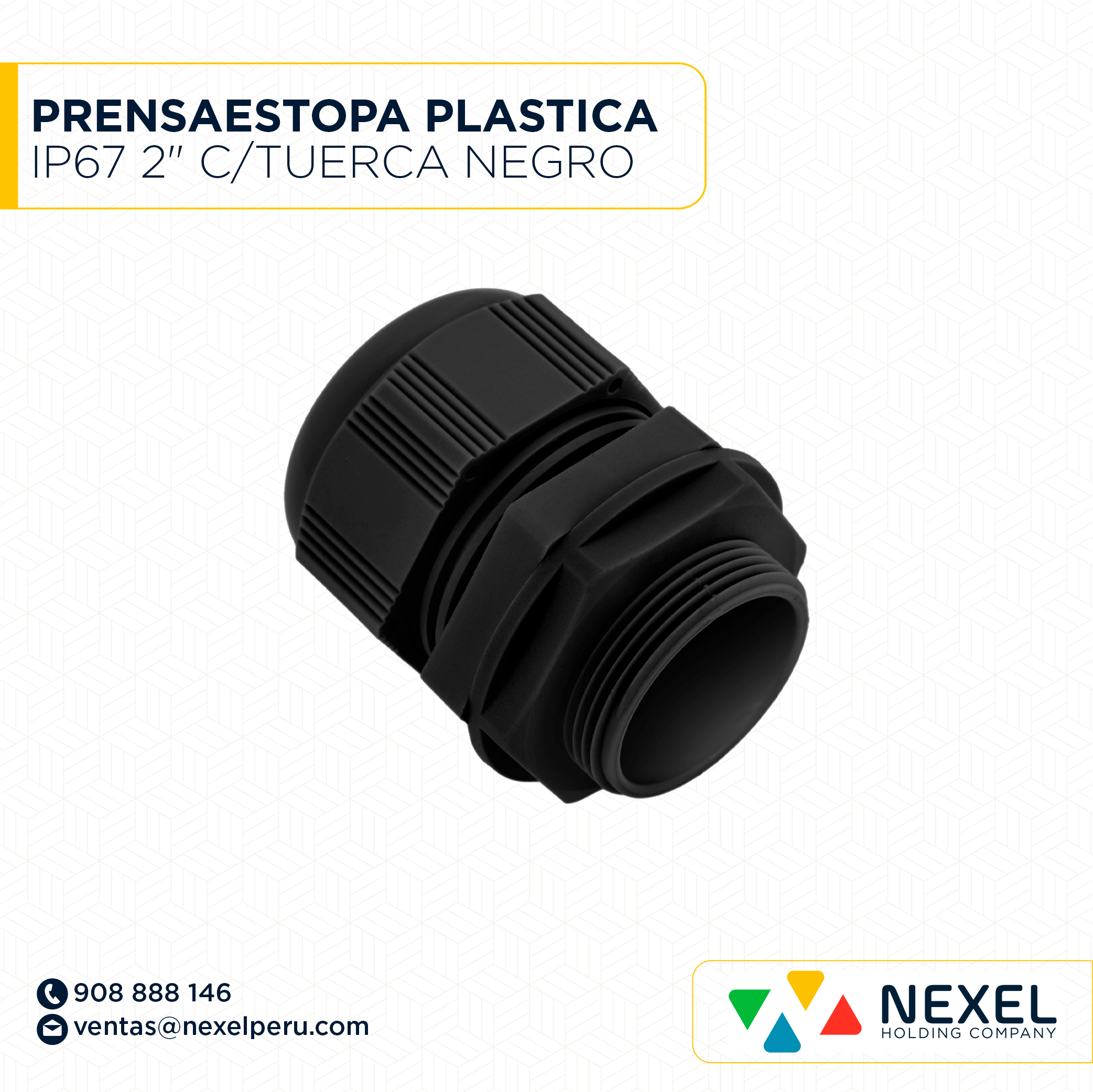 [F93665] PRENSAESTOPA PLASTICA IP67 2" C/TUERCA NEGRO STANDARD