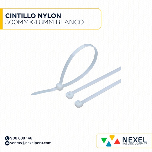 [F93604] CINTILLO NYLON 300MMX4.8MM BLANCO STANDARD