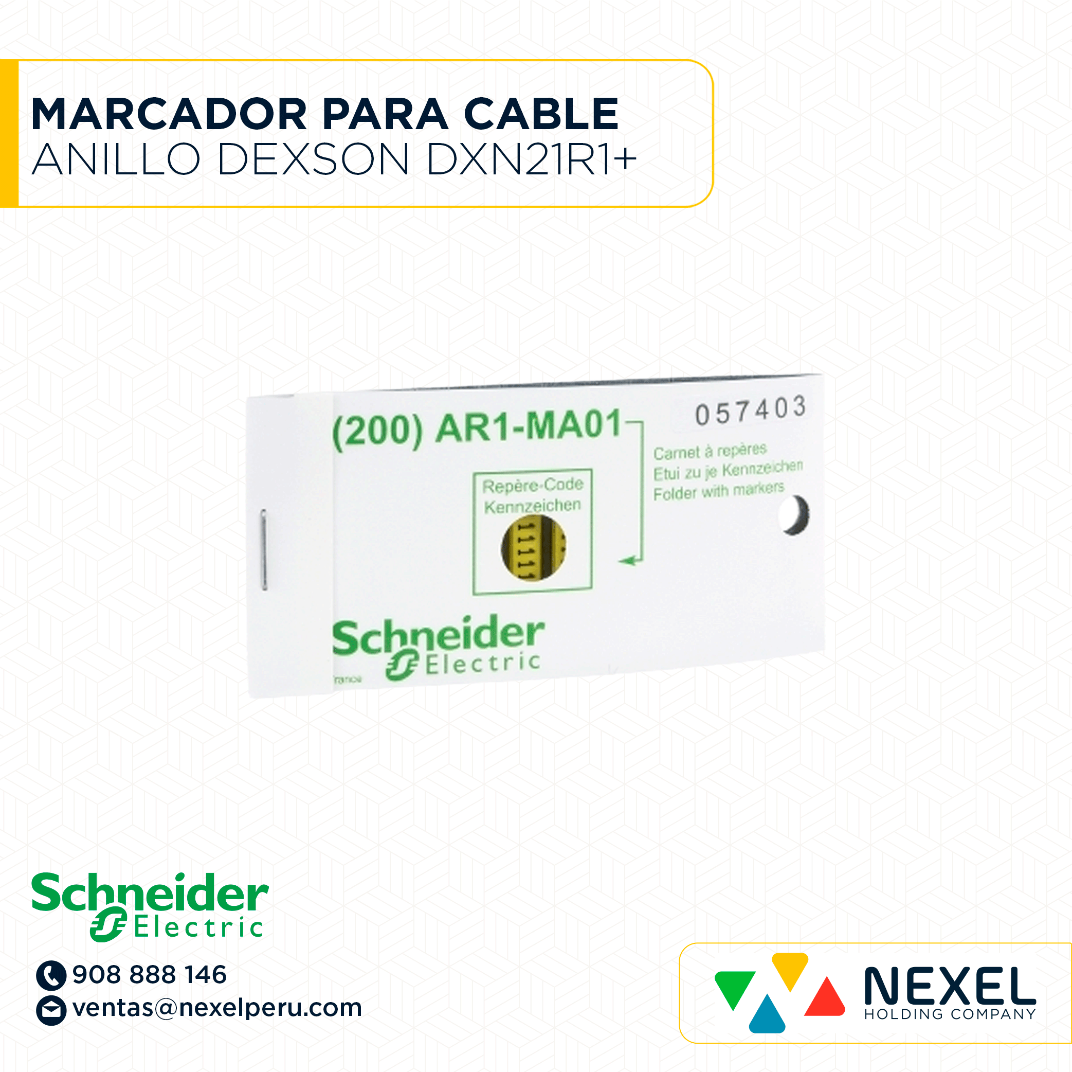 [F163150] MARCADOR PARA CABLE TIPO ANILLO AMARRILO DEXSON - AR1 + (20-10 AWG/F OPTICA) 100UND DXN21R1+ SCHNEIDER
