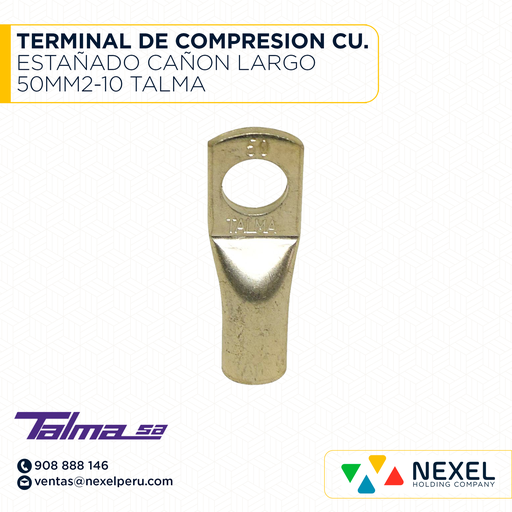 [F122877] TERMINAL DE COMPRESION CU. ESTAÑADO CAÑON LARGO 50MM2-10 TALMA