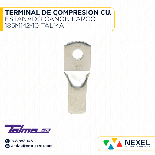 [F122807] TERMINAL DE COMPRESION CU. ESTAÑADO CAÑON LARGO 185MM2-10 TALMA