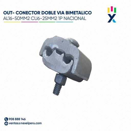 [E32615-O] OUT- CONECTOR DOBLE VIA BIMETALICO AL16-50MM2 CU6-25MM2 1P NACIONAL