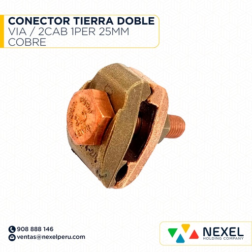 [E32594] CONECTOR TIERRA DOBLE VIA / 2CAB 1PER 25MM COBRE NACIONAL