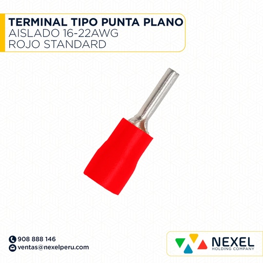 [F132093] TERMINAL TIPO PUNTA PLANO AISLADO 16-22AWG ROJO STANDARD