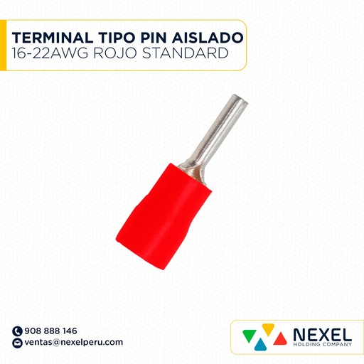 [F132087] TERMINAL TIPO PIN AISLADO 16-22AWG ROJO STANDARD