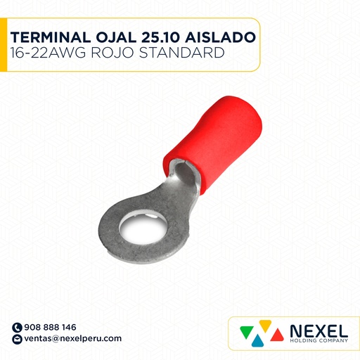 [F132072] OUT-TERMINAL OJAL 25.10 AISLADO 16-22AWG ROJO STANDARD 