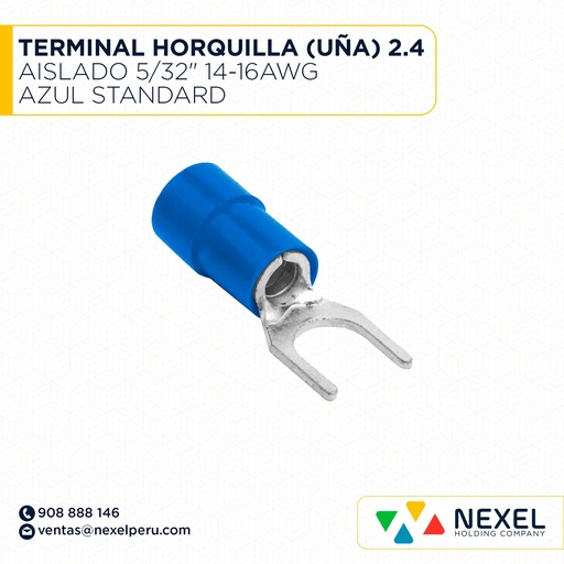 [F132070] TERMINAL HORQUILLA (UÑA) 2.4 AISLADO 5/32" 14-16AWG AZUL STANDARD