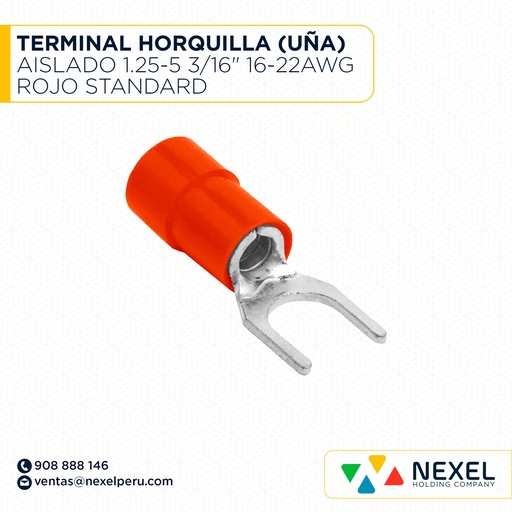 [F132069] TERMINAL HORQUILLA (UÑA) AISLADO 1.25-5 3/16" 16-22AWG ROJO STANDARD