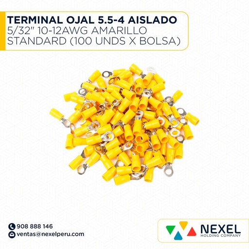 [F1302064] TERMINAL OJAL 5.5-4 AISLADO 5/32" 10-12AWG AMARILLO STANDARD (100 UNDS X BOLSA)