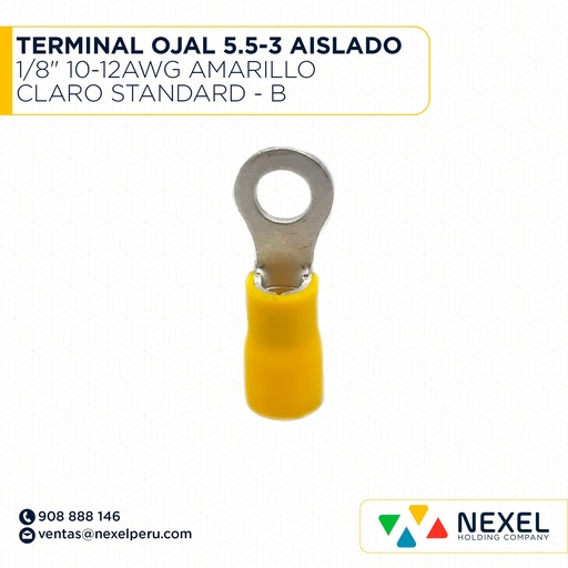 [F1302063] TERMINAL OJAL 5.5-3 AISLADO 1/8" 10-12AWG AMARILLO CLARO STANDARD - B