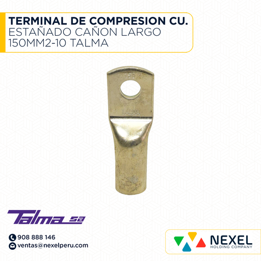 [F122061] TERMINAL DE COMPRESION CU. ESTAÑADO CAÑON LARGO 150MM2-10 TALMA