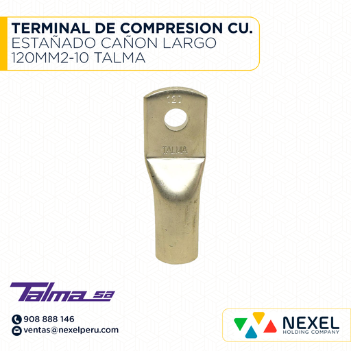 [F121962] TERMINAL DE COMPRESION CU. ESTAÑADO CAÑON LARGO 120MM2-10 TALMA