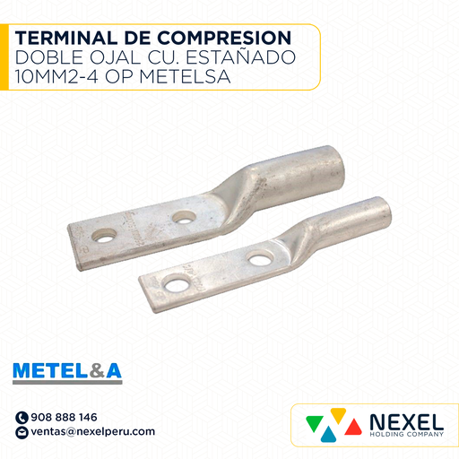 [F121954] TERMINAL DE COMPRESION DOBLE OJAL CU. ESTAÑADO 10MM2-4 OP METELSA