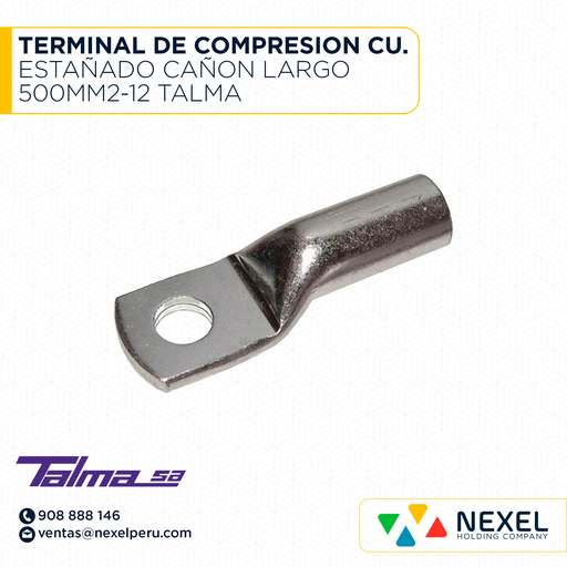 [F121938] TERMINAL DE COMPRESION CU. ESTAÑADO CAÑON LARGO 500MM2-12 TALMA