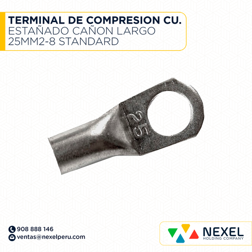 [F121892] TERMINAL DE COMPRESION CU. ESTAÑADO CAÑON LARGO 25MM2-8 STANDARD