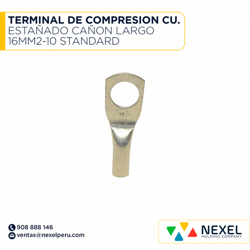 [F121889] TERMINAL DE COMPRESION CU. ESTAÑADO CAÑON LARGO 16MM2-10 STANDARD