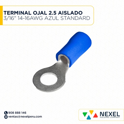 [F131844] TERMINAL OJAL 2.5 AISLADO 3/16" 14-16AWG AZUL STANDARD