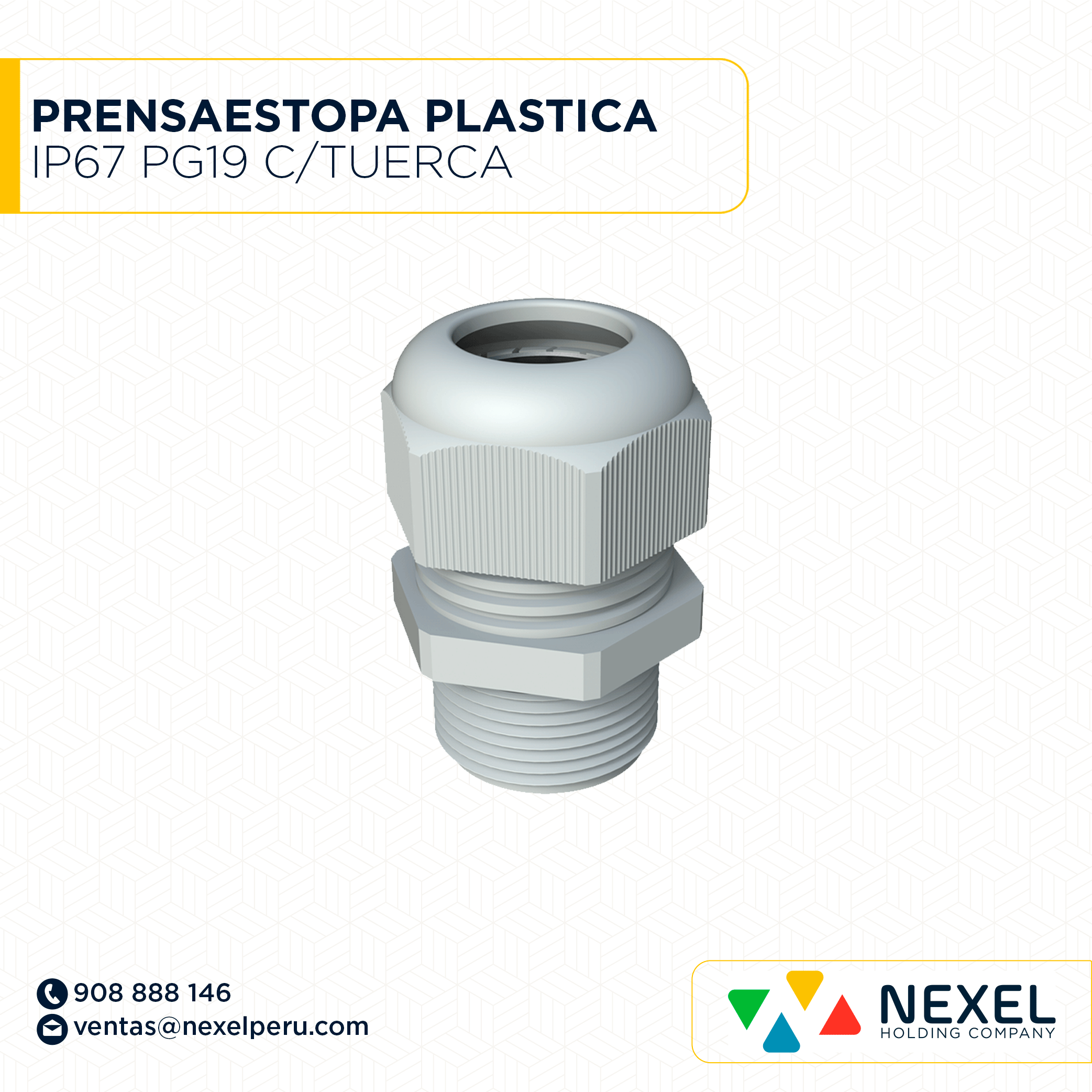 [F91825] PRENSAESTOPA PLASTICA IP67 PG19 C/TUERCA STANDARD
