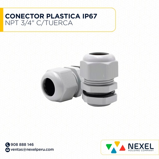 [F91801] CONECTOR PLASTICA IP67 NPT 3/4" C/TUERCA STANDARD