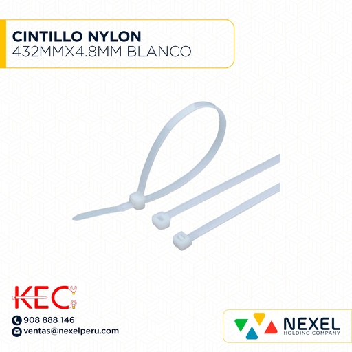 [F91490] CINTILLO NYLON 432MMX4.8MM BLANCO KEC