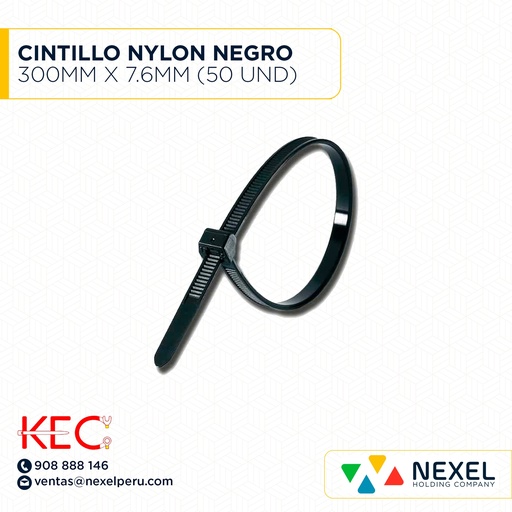 [F91452] CINTILLO NYLON 300MM X 7.6MM (50 UND) NEGRO KEC