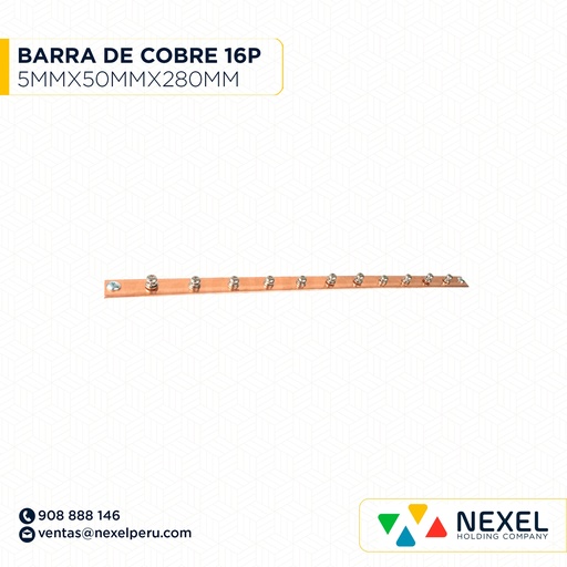 [E44046] BARRA DE COBRE 5MMX50MMX280MM DE 16 PERNOS STANDARD