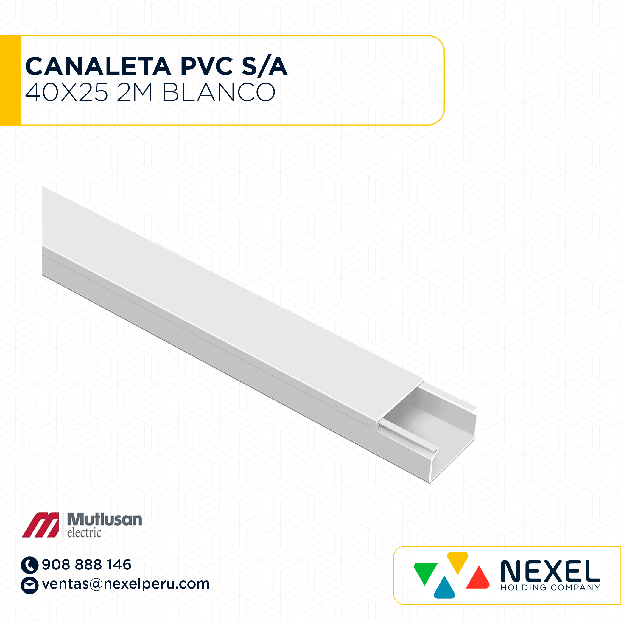 [C41401] CANALETA PVC 40X25 2M BLANCO / SIN ADHESIVO MUTLUSAN
