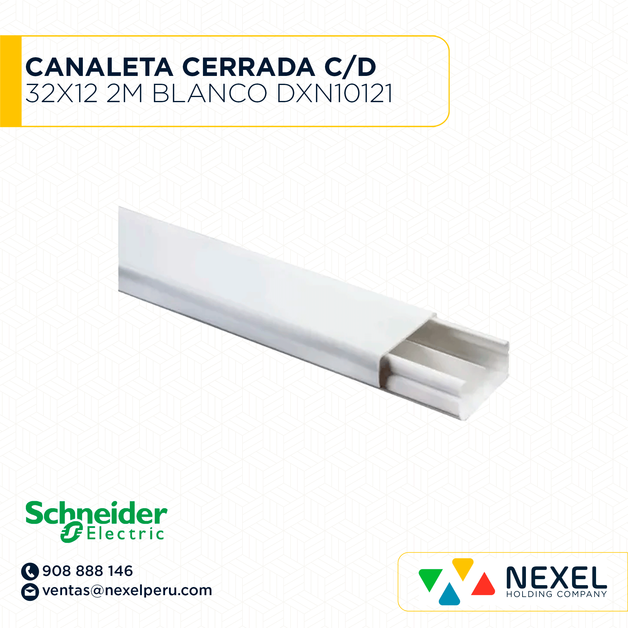 [C41380] CANALETA CERRADA 32X12 2M C/DIVISION DEXSON BLANCO / SIN ADHESIVO / DXN10121 SCHNEIDER