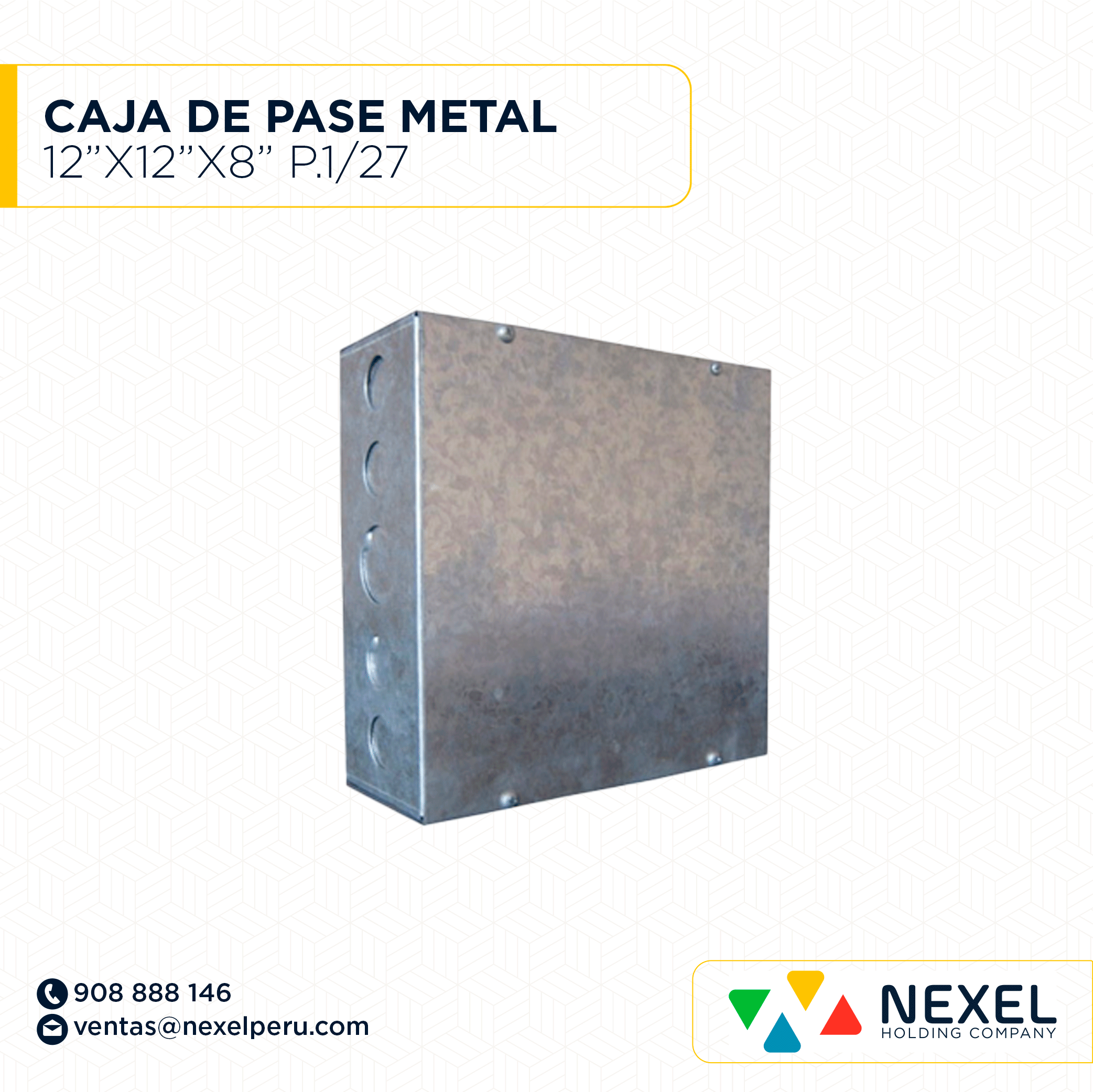 [D13182] CAJA DE PASE METAL 12"X12"X8" TROQUEL P. 1/27 NACIONAL