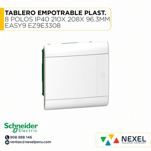 [D34642] TABLERO EMPOTRABLE PLASTICO 8 POLOS IP40 210X 208X 96.3MM EASY9 EZ9E3308