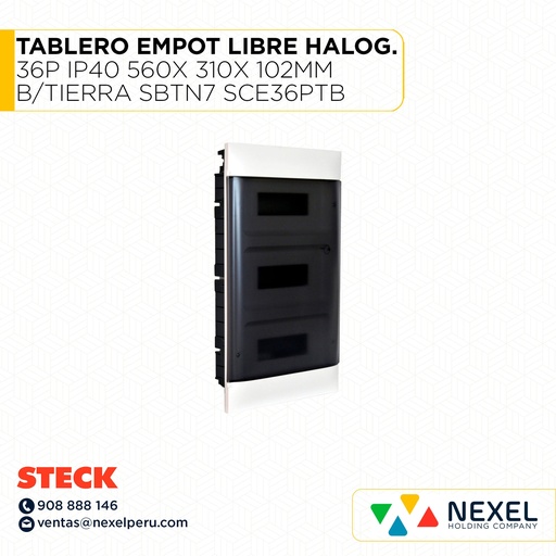 [D34571] TABLERO EMPOT LIBRE HALOG. 36P IP40 560X 310X 102MM B/TIERRA SBTN7 SCE36PTB STECK