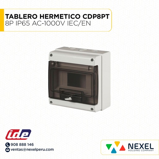 [D33995] TABLERO HERMETICO CDP8PT LIBRE DE HALOGENOS 8P IP65 AC-1000V IEC/EN ADOSABLE IDE