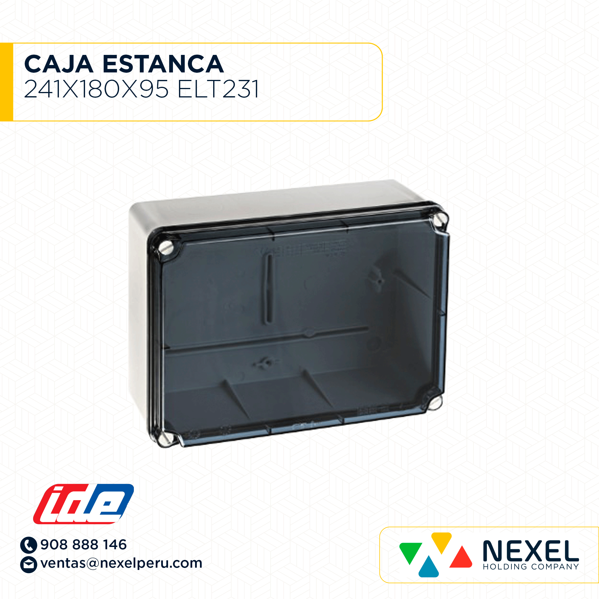 [D32406] CAJA ESTANCA 241X180X95 LAT.LISOS TAPA TRANSP ELT231 IDE