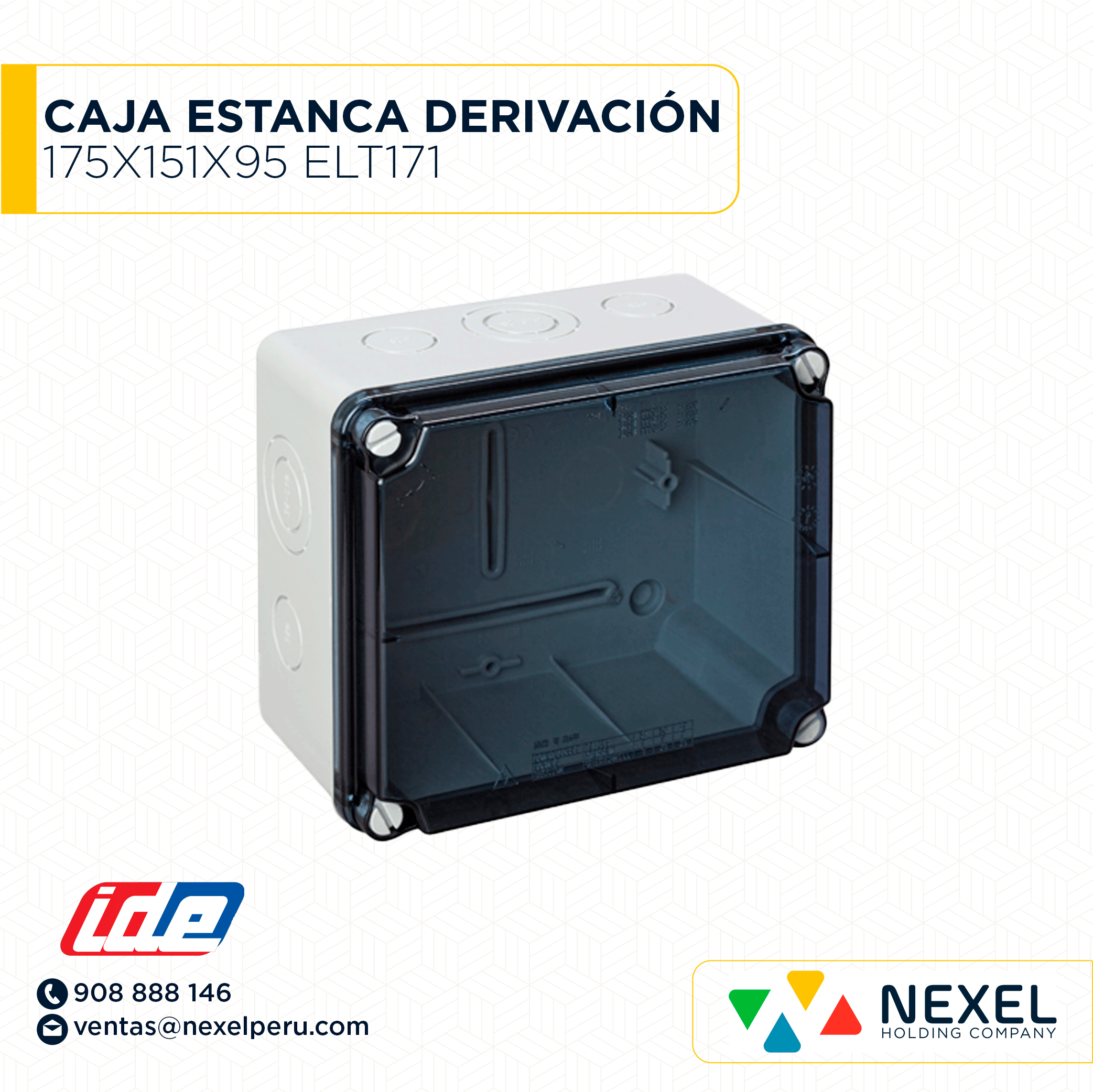 [D32405] CAJA ESTANCA DERIVACIÓN 175X151X95 LAT.LISOS TAPA TRANSP ELT171 IDE