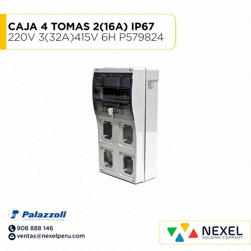 [D32201] CAJA 4 TOMAS 2(16A) 220V 3(32A)415V 6H IP67 P579824 PALAZZOLI